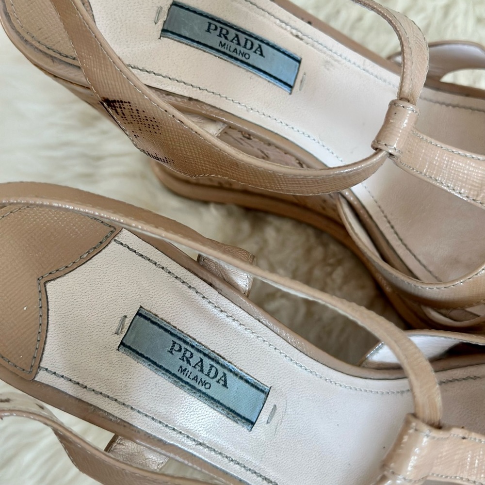 EUC Prada Nude Patent Leather & Cork Wedges; Sz. 38 - Picture 2 of 4